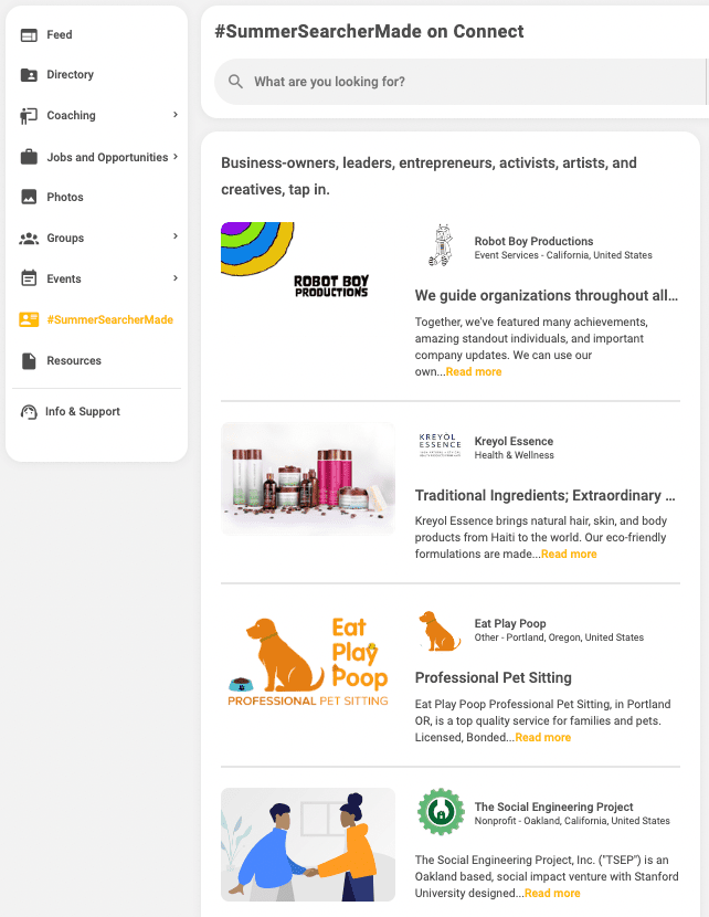 Screenshot of our #SummerSearcherMade directory on CONNECT